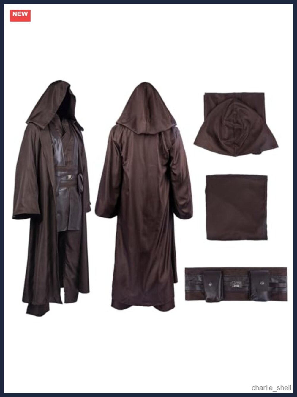 Men's Hooded Robe Tunic Costume 4-Piece Set Polyester Spandex Jedi Cosplay